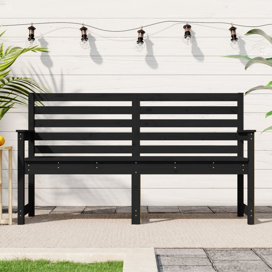 Garden Bench Black Solid Wood Pine