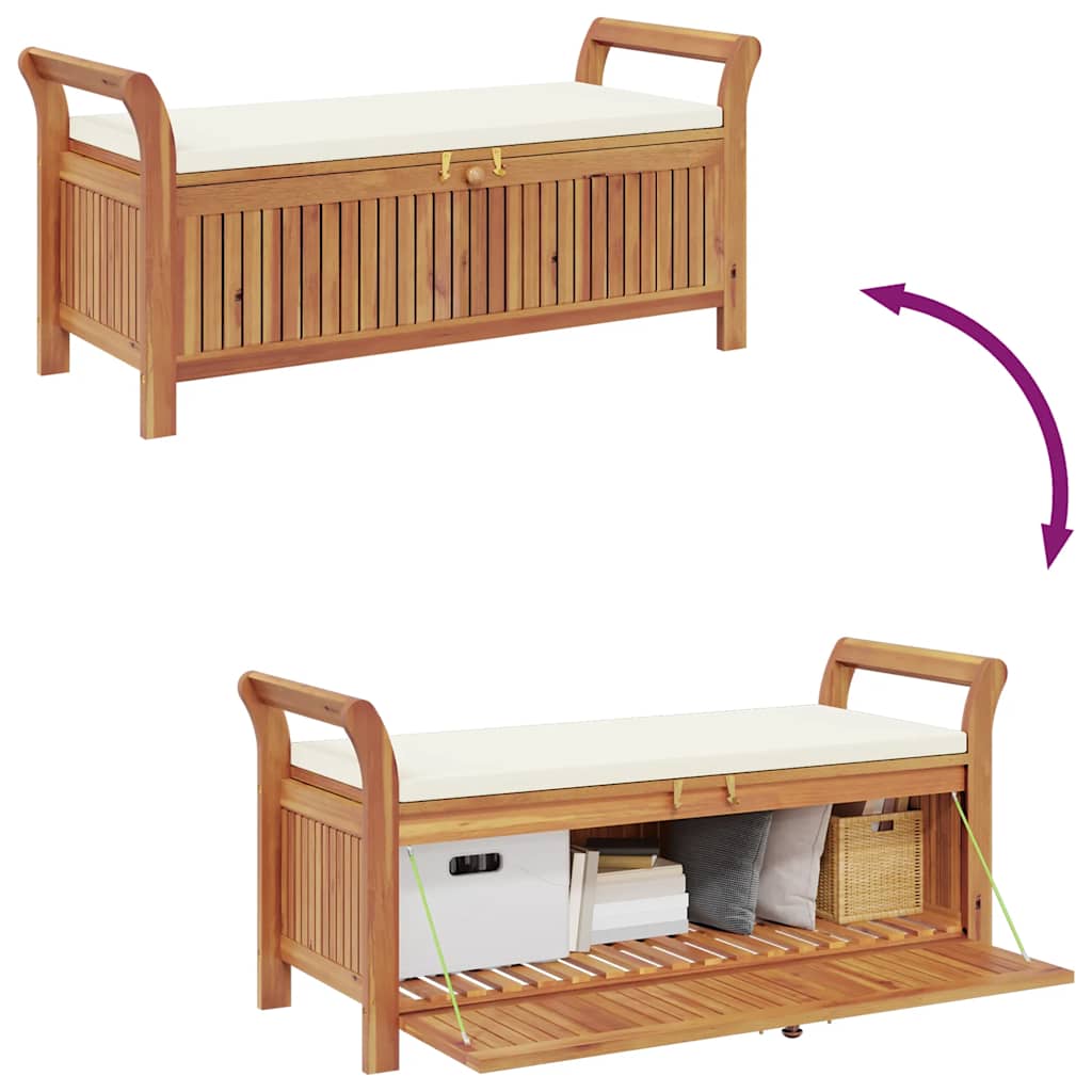 Garden Storage Bench With Cushion 126 Cm Solid Wood Acacia