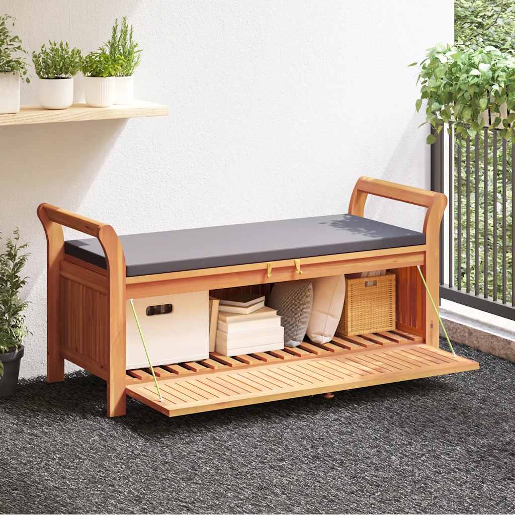 Garden Storage Bench With Cushion 126 Cm Solid Wood Acacia