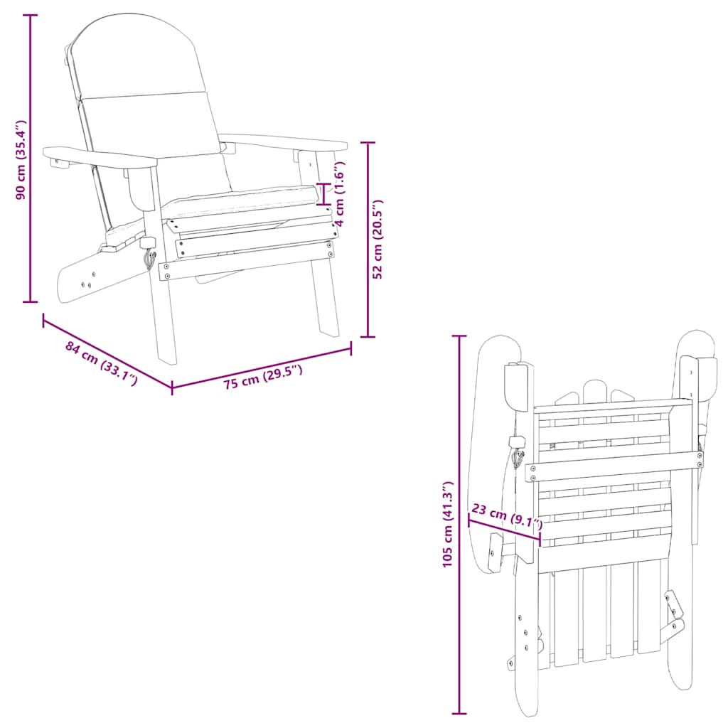 Adirondack Garden Chair With Cushions Solid Wood Acacia