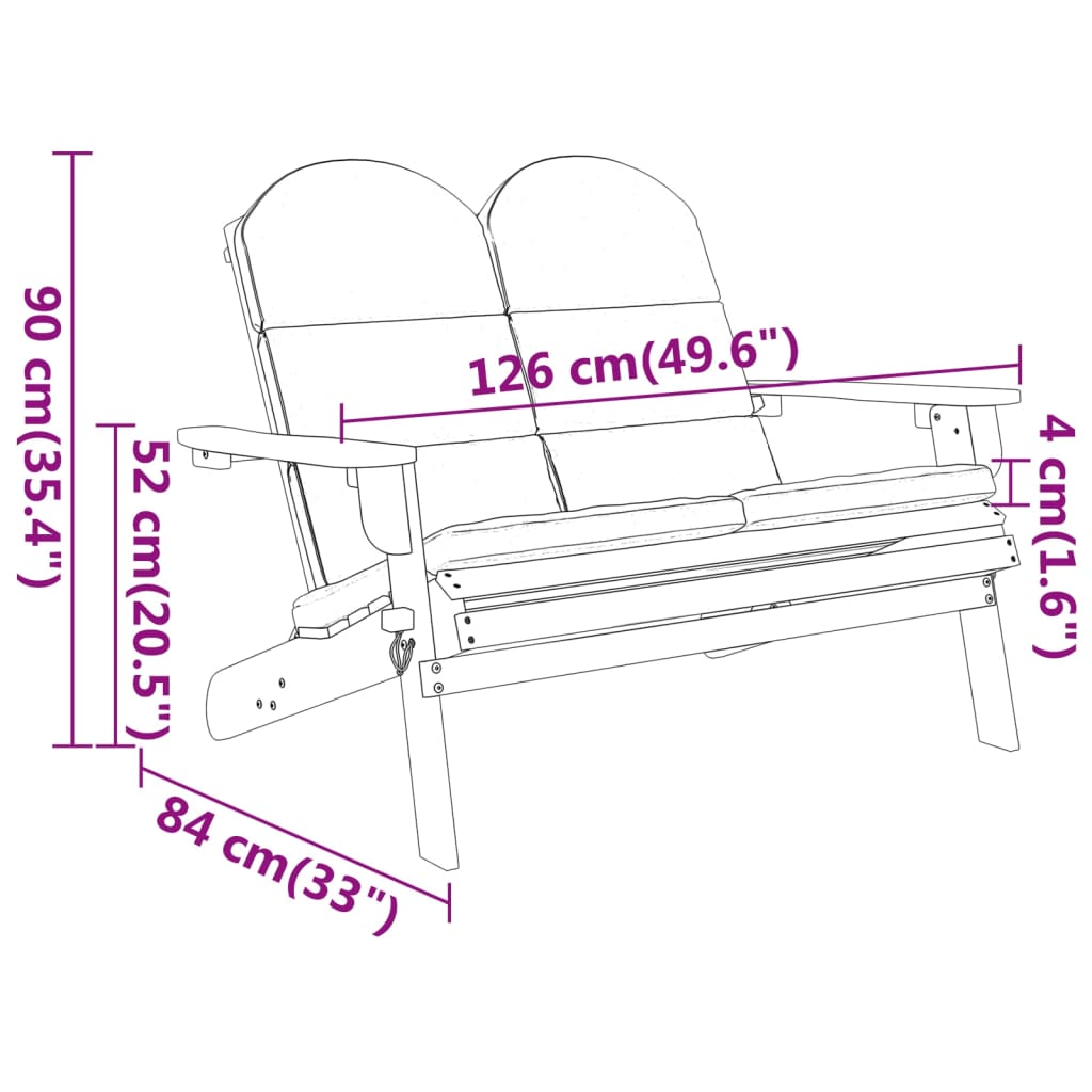 Adirondack Garden Bench With Cushions 126 Cm Solid Wood Acacia