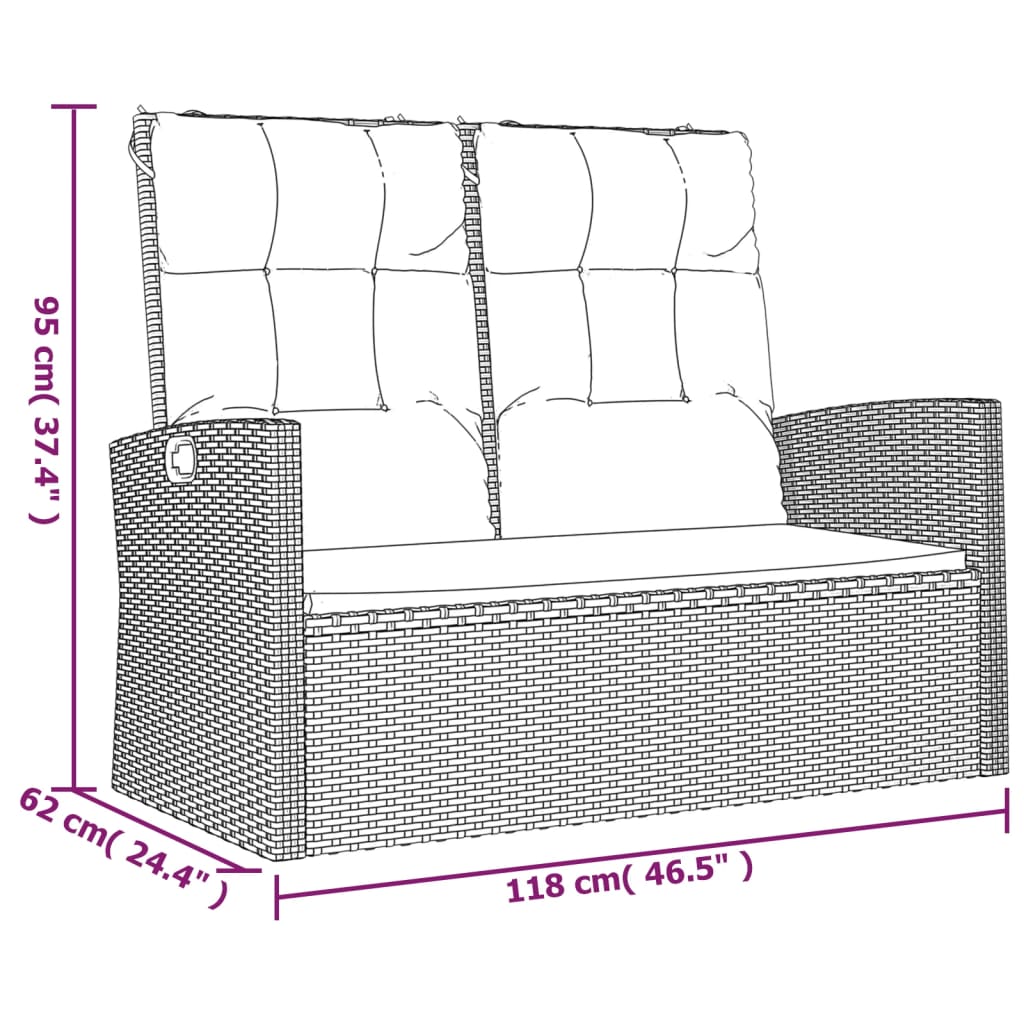 Reclining Garden Bench With Cushions 118 Cm Poly Rattan