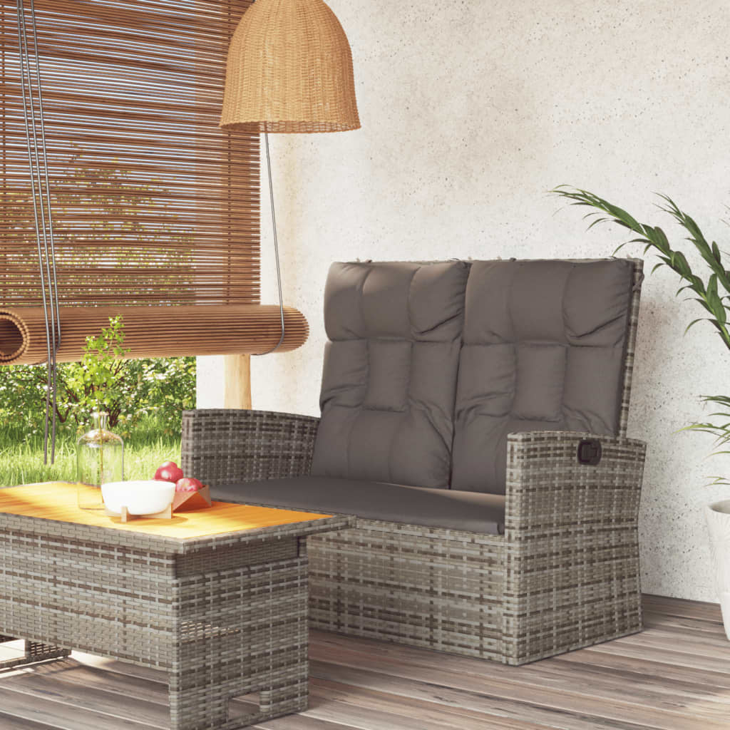Reclining Garden Bench With Cushions 118 Cm Poly Rattan