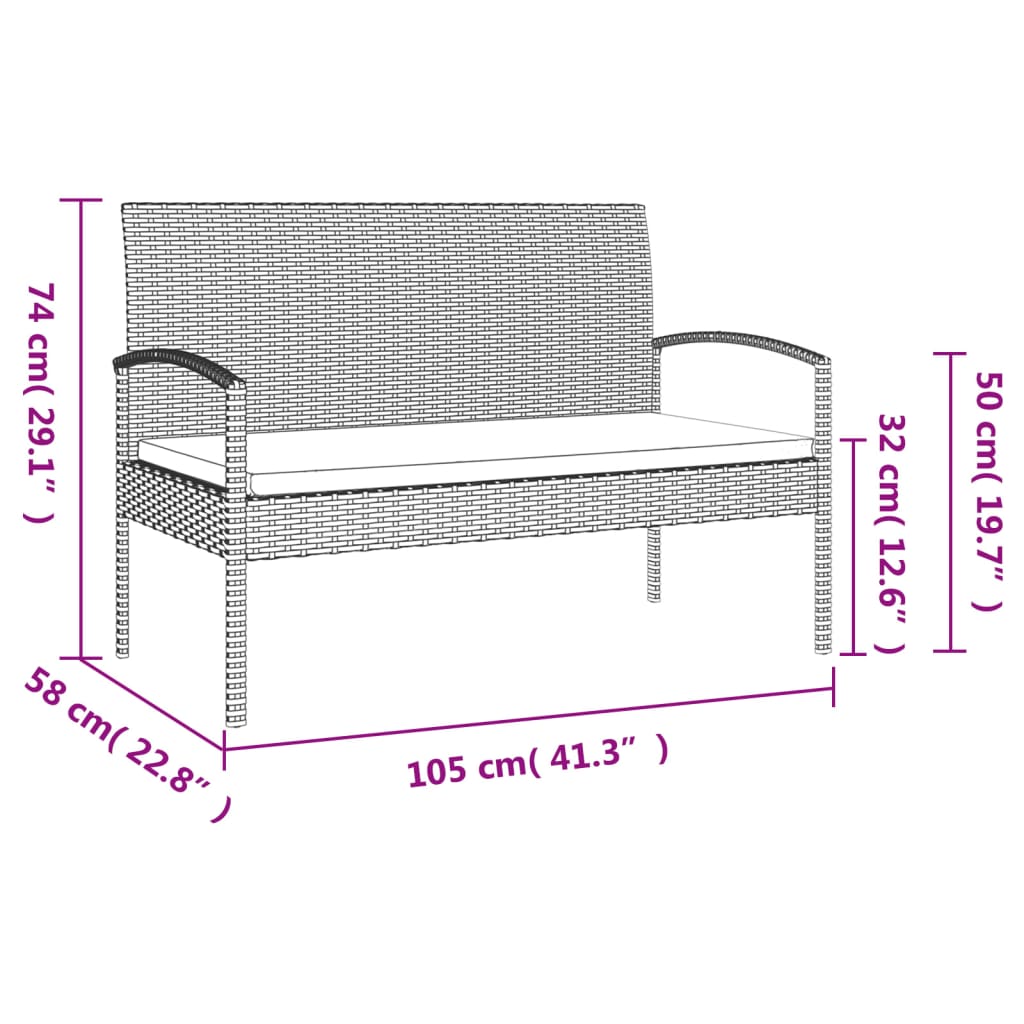 Garden Bench With Cushion 105 Cm Poly Rattan