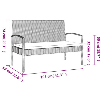 Garden Bench With Cushion 105 Cm Poly Rattan