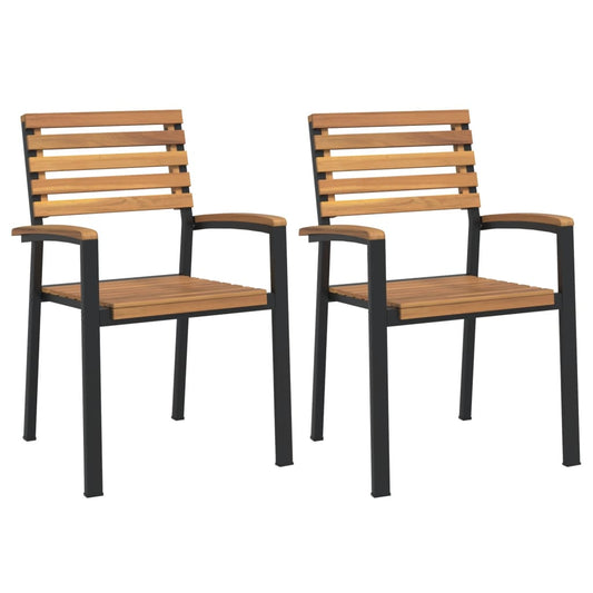 Stackable Garden Chairs 2 Pcs Solid Wood Acacia And Metal