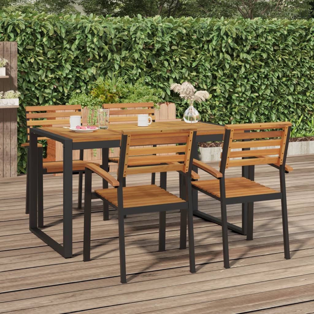 Stackable Garden Chairs 2 Pcs Solid Wood Acacia And Metal