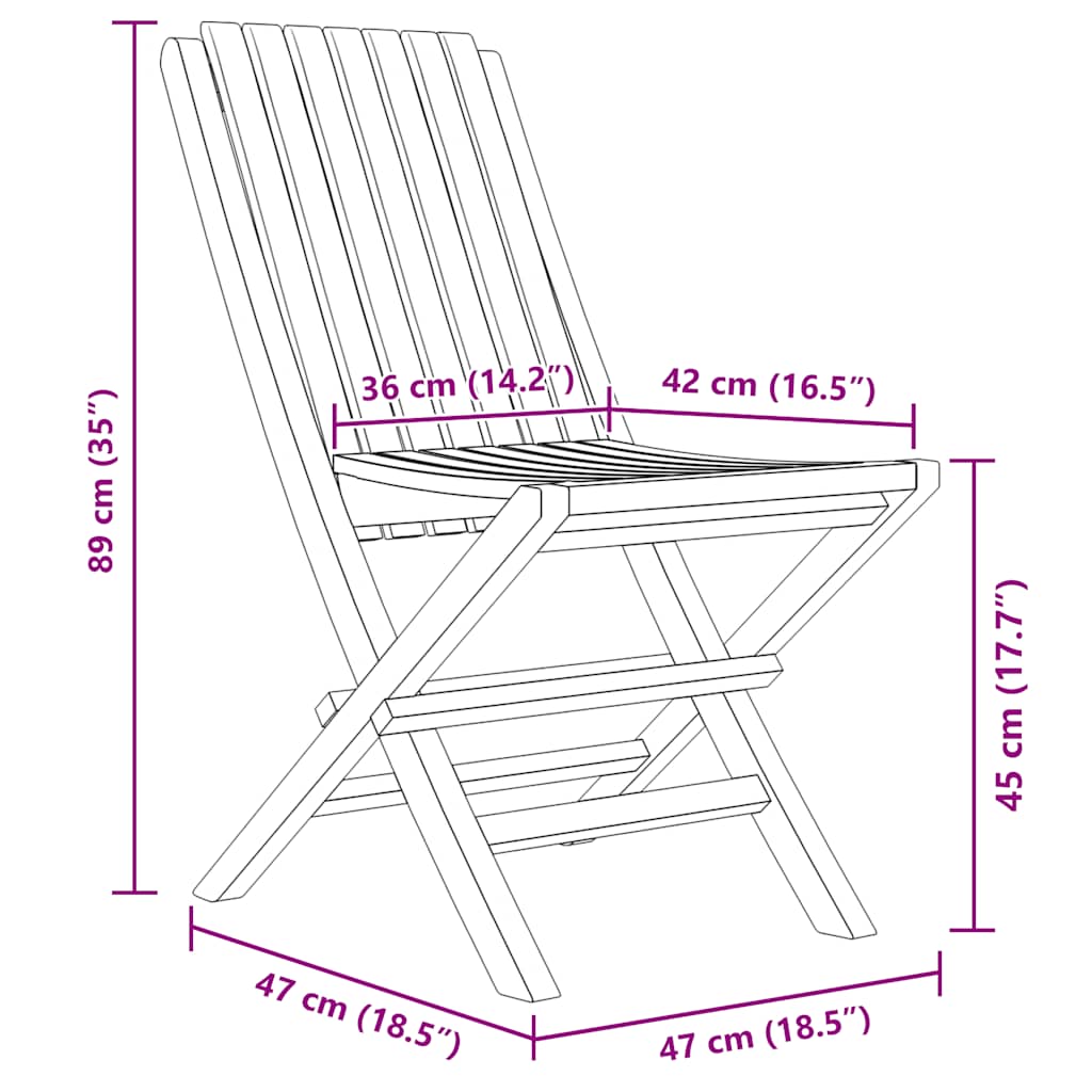 Folding Garden Chairs 2 Pcs 47X47X89 Cm Solid Wood Teak