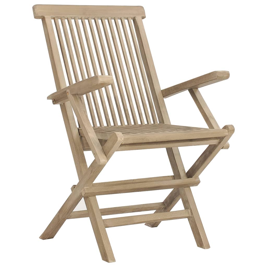 Folding Garden Chairs 2 Pcs Grey 56X61X89 Cm Solid Wood Teak