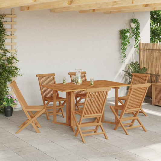 Garden Dining Set 7 Pcs Brown 140 X 80 X 75 Cm Solid Teak Wood