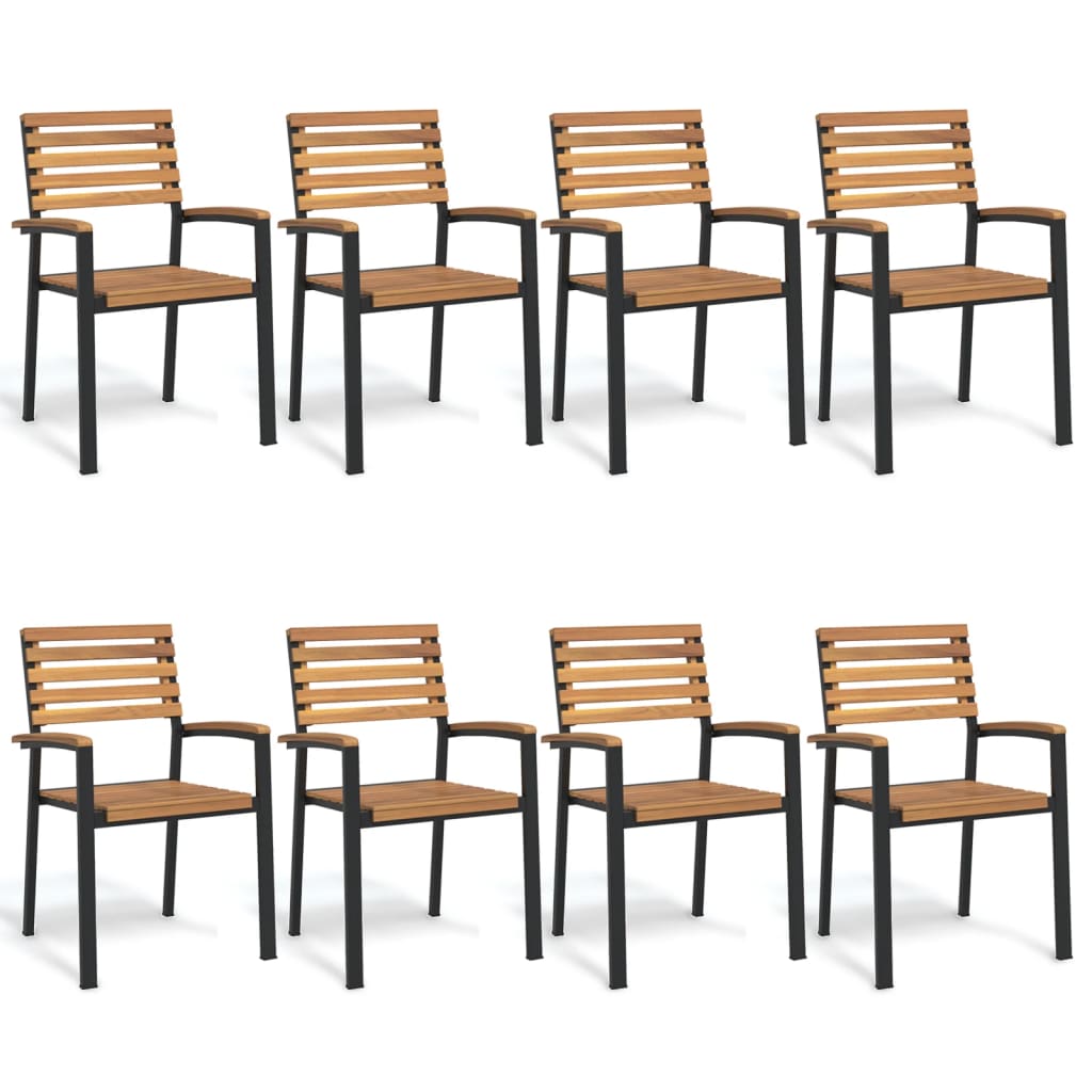 Stackable Garden Chairs 2 Pcs Solid Wood Acacia And Metal