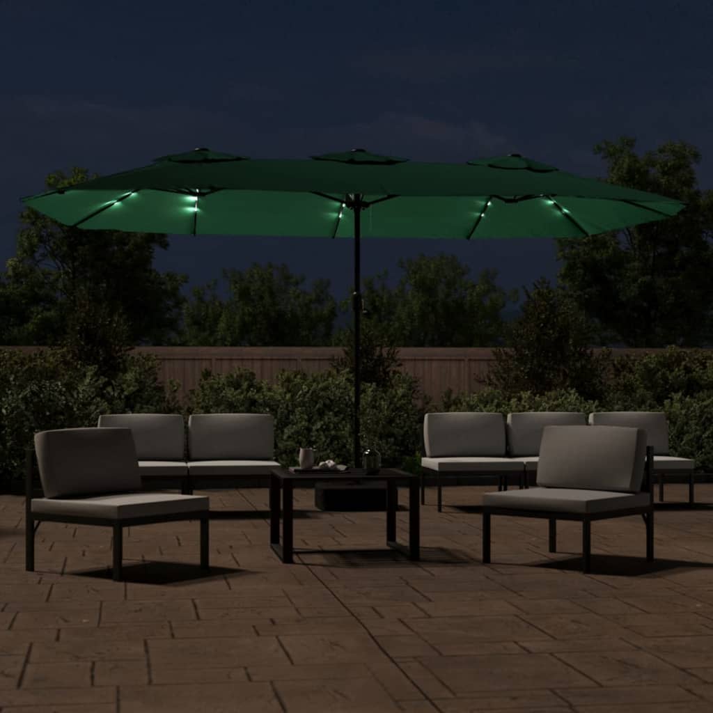 Double-Head Garden Parasol With Leds 449X265 Cm