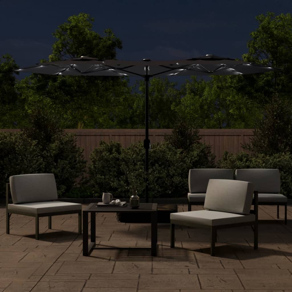 Double-Head Garden Parasol With Leds 316X145 Cm