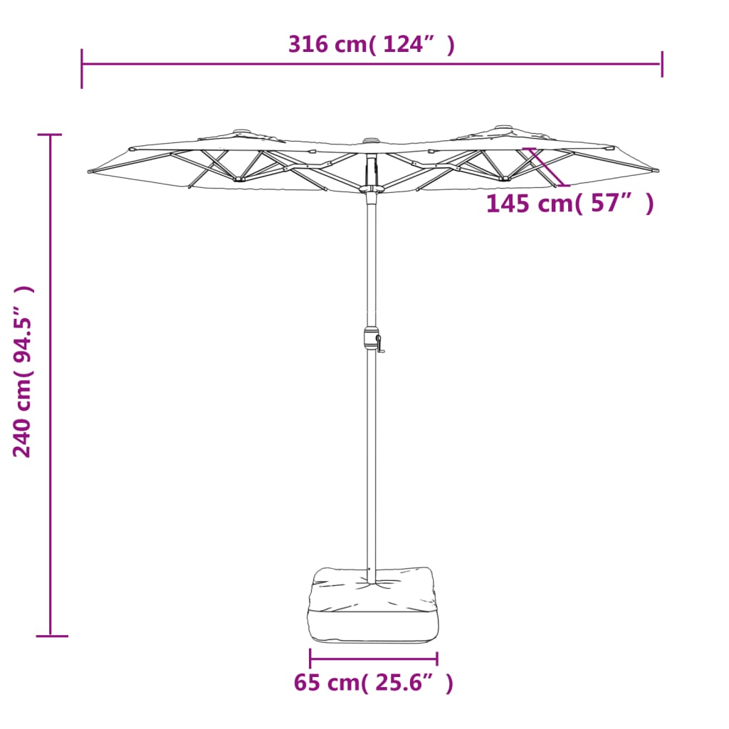 Double-Head Garden Parasol With Leds 316X145 Cm