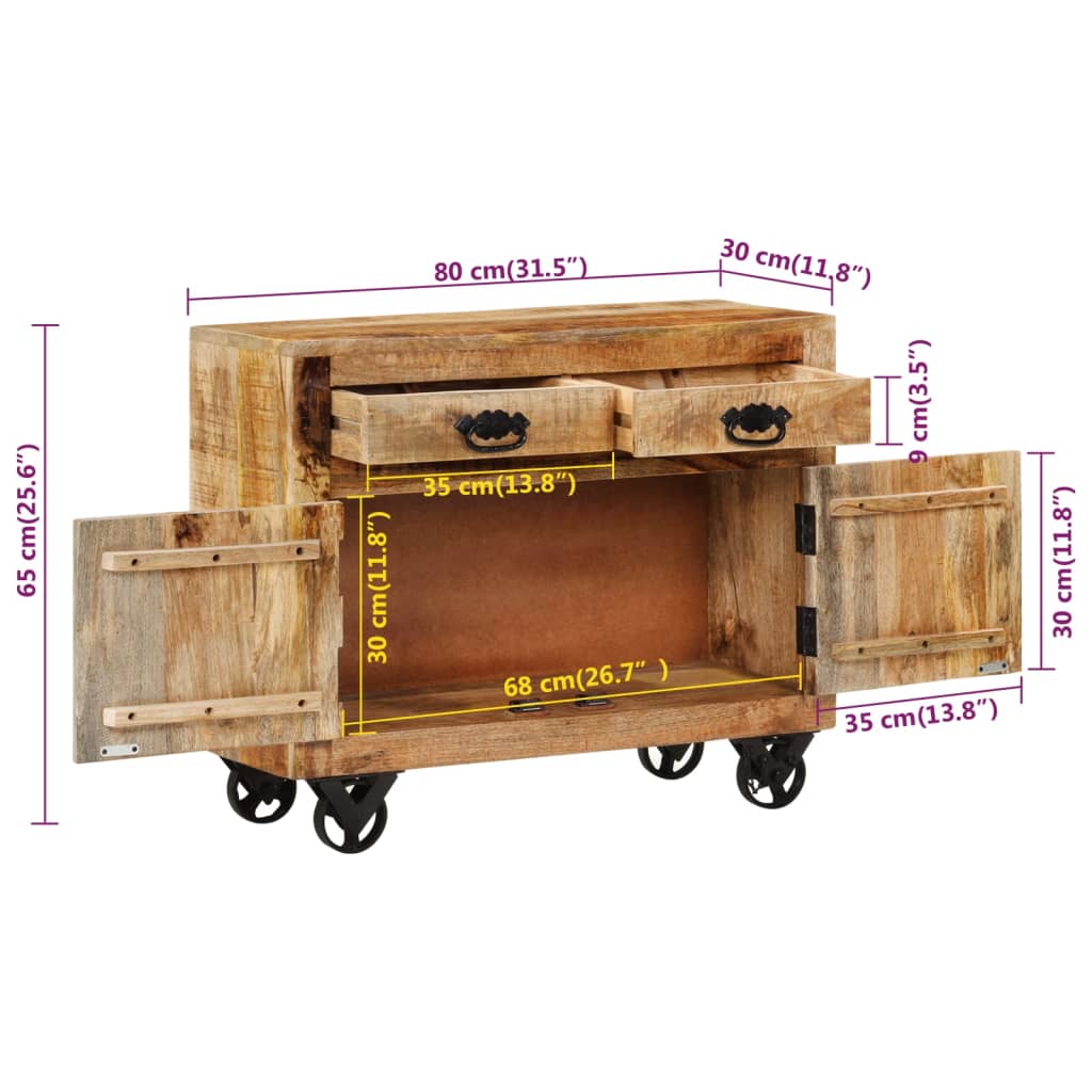 Sideboard 80X30X Solid Rough Wood Mango