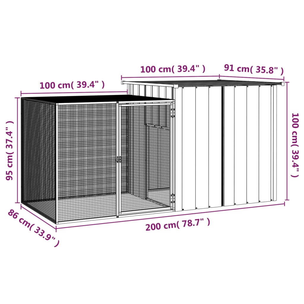 Rabbit Cage 200X91X100 Cm Galvanised Steel