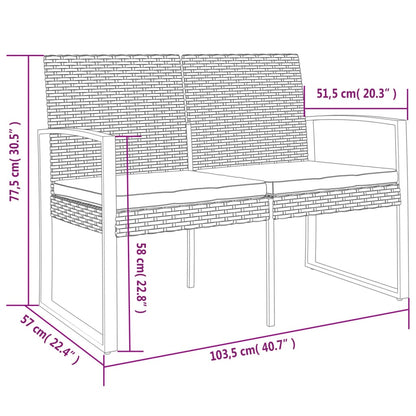 2-Seater Garden Bench With Cushions Pp Rattan