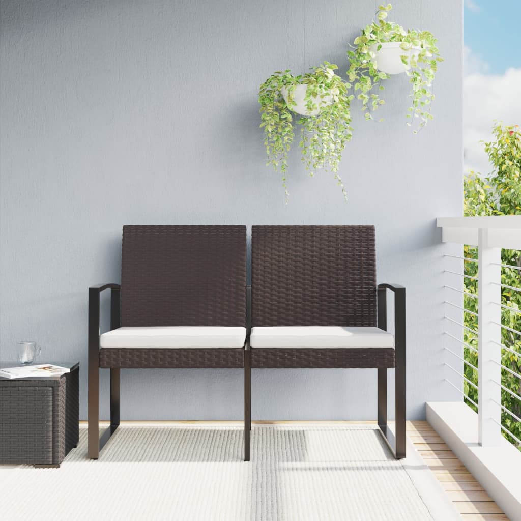 2-Seater Garden Bench With Cushions Pp Rattan