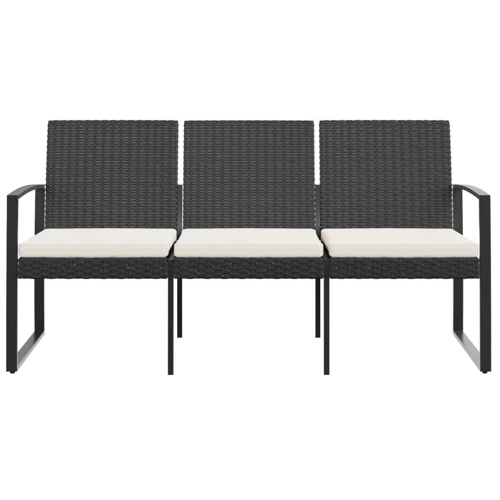 3-Seater Garden Bench With Cushions Pp Rattan
