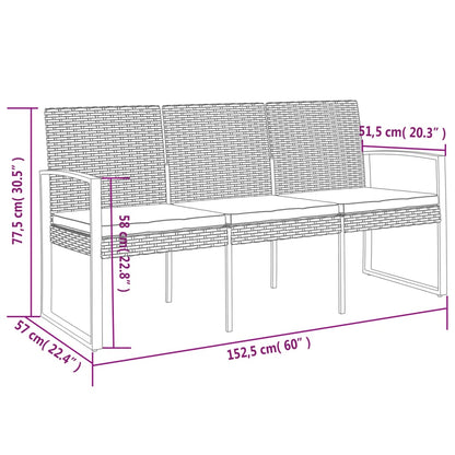 3-Seater Garden Bench With Cushions Pp Rattan