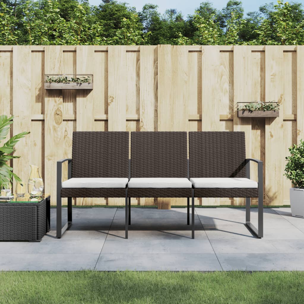 3-Seater Garden Bench With Cushions Pp Rattan