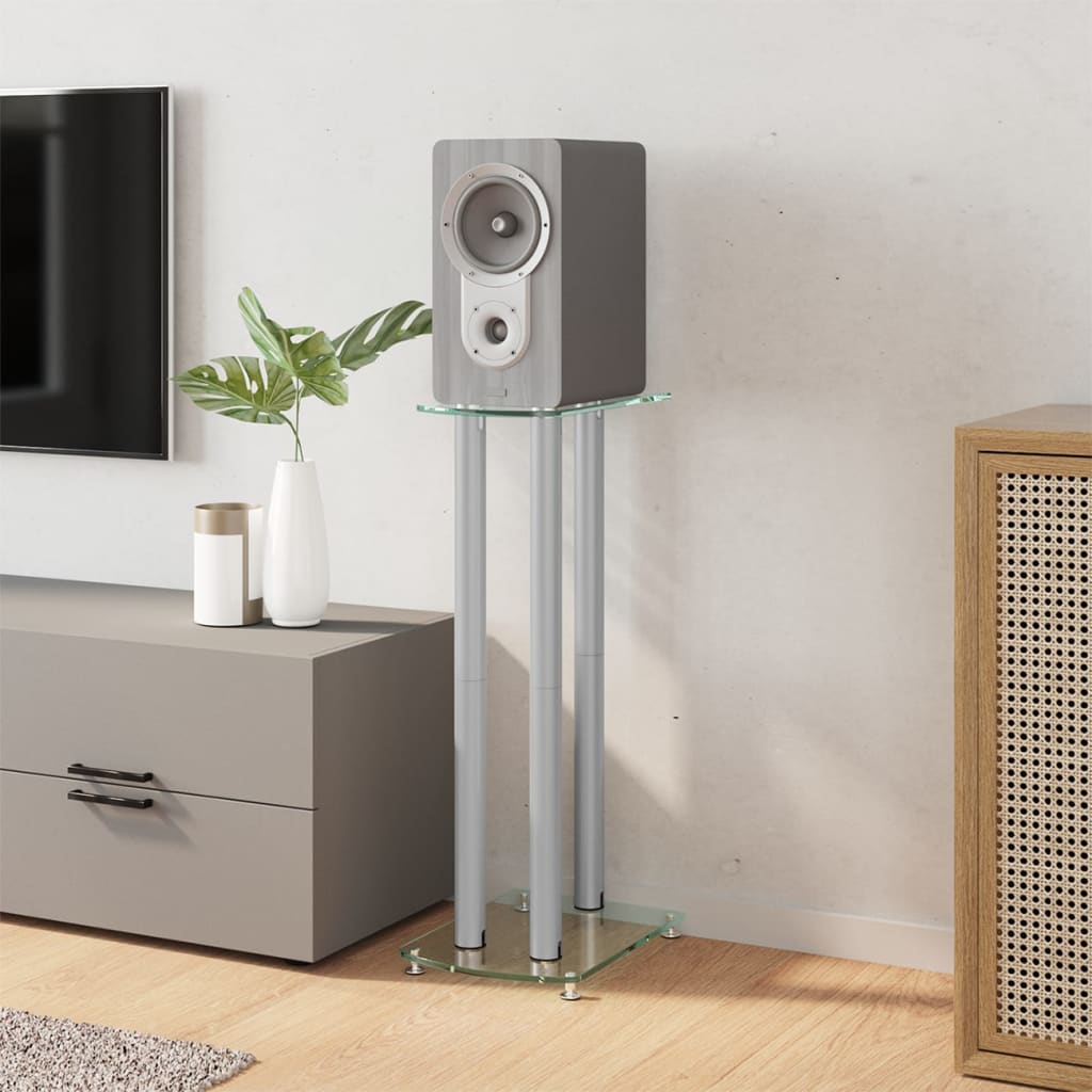 Speaker Stands 2 Pcs Tempered Glass 3 Pillars Design