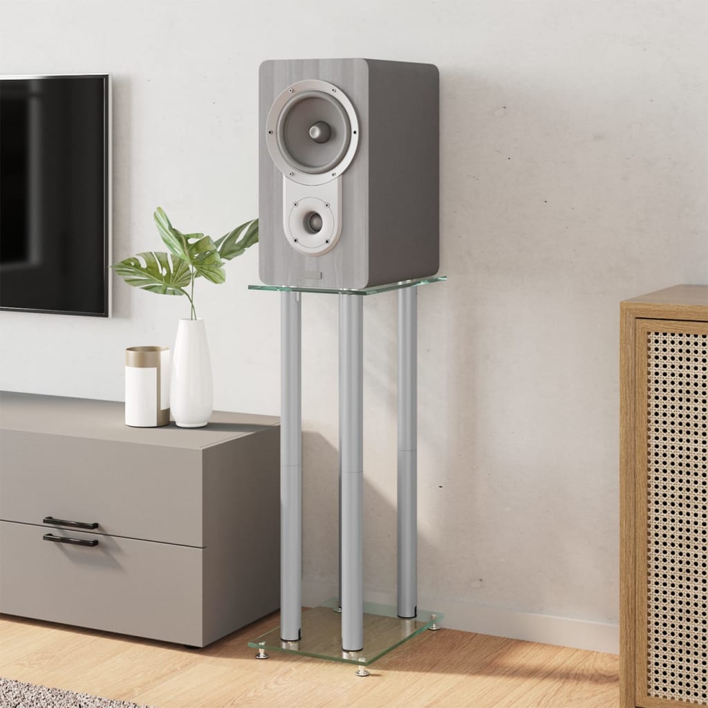 Speaker Stands 2Pcs Tempered Glass 4 Pillars Design