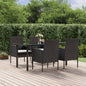 5 Piece Garden Dining Set With Cushions Black Poly Rattan