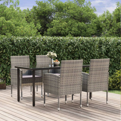 5 Piece Garden Dining Set With Cushions Black Poly Rattan