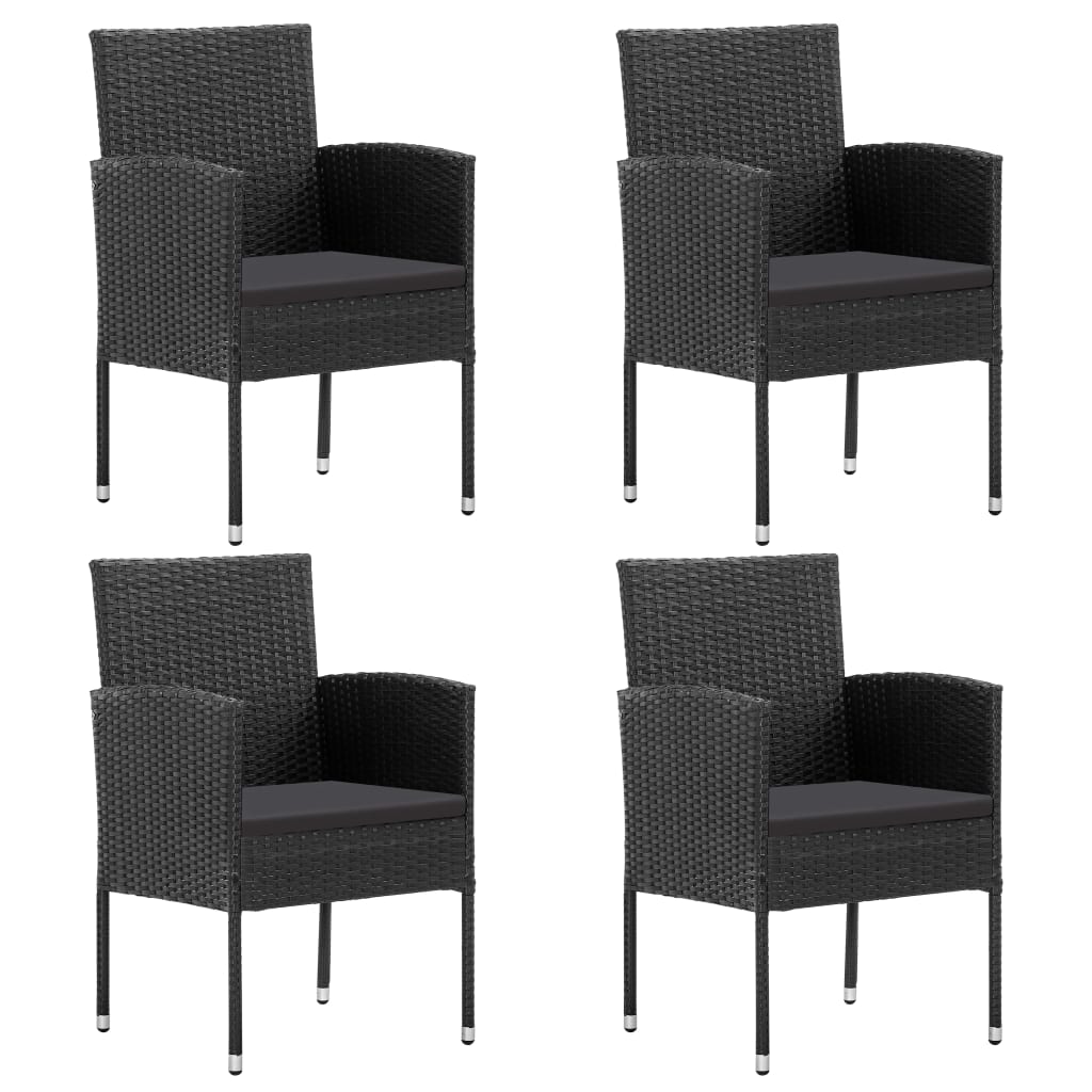 5 Piece Garden Dining Set With Cushions Black Poly Rattan