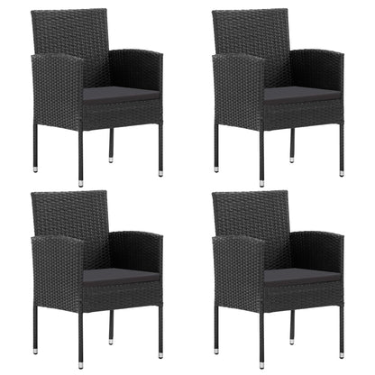5 Piece Garden Dining Set With Cushions Black Poly Rattan