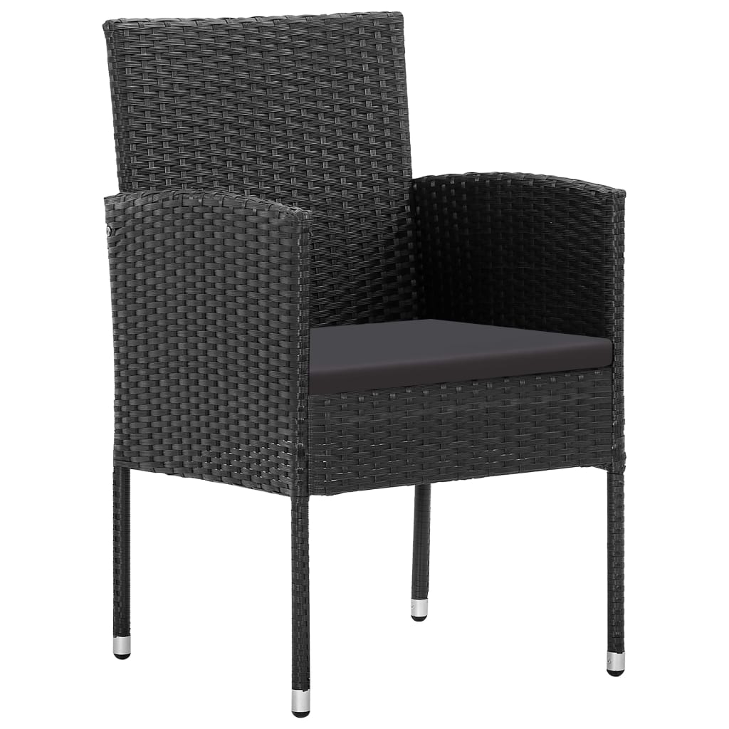 5 Piece Garden Dining Set With Cushions Black Poly Rattan