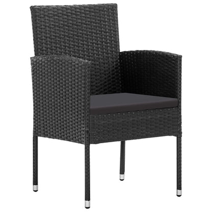 5 Piece Garden Dining Set With Cushions Black Poly Rattan