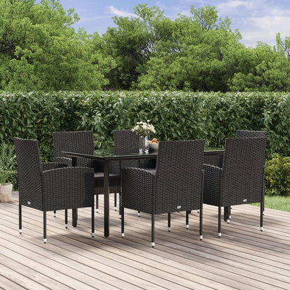 5 Piece Garden Dining Set With Cushions Black Poly Rattan