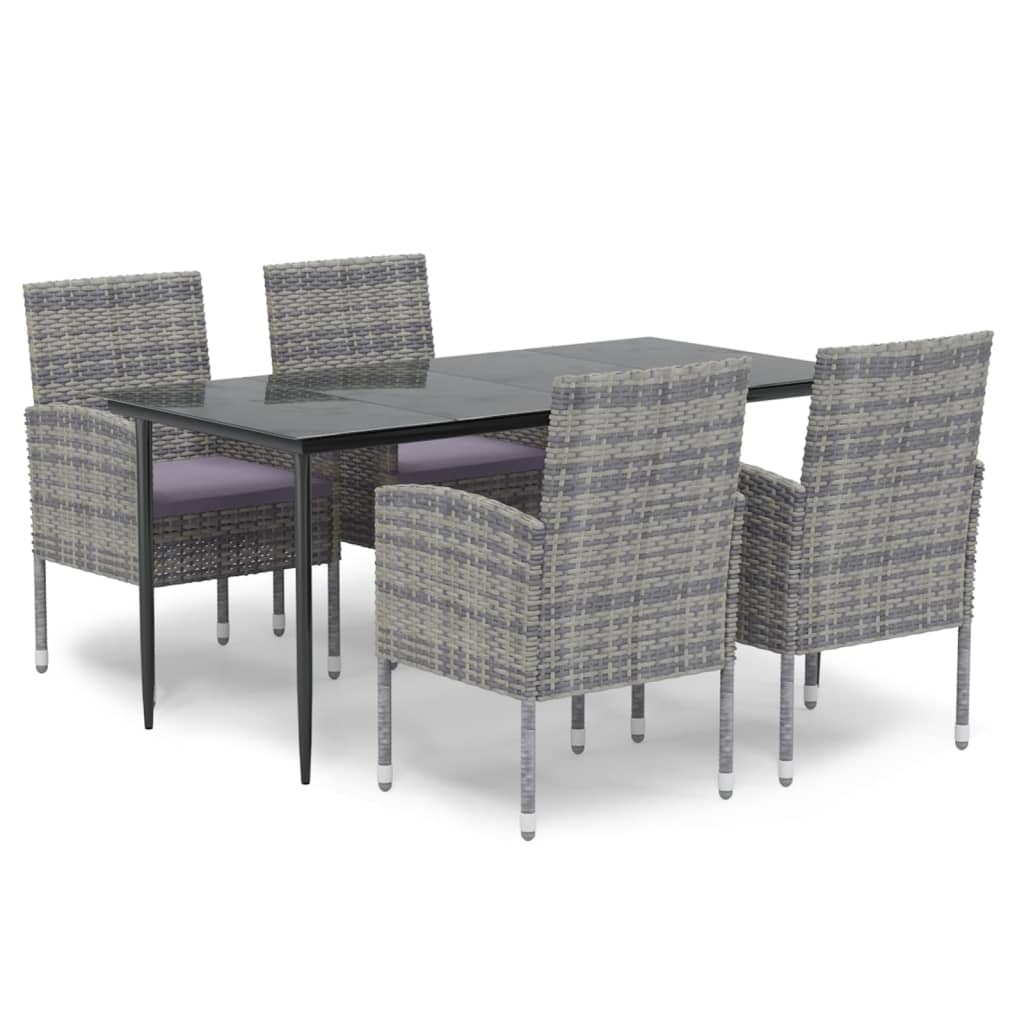 5 Piece Garden Dining Set With Cushions Poly Rattan