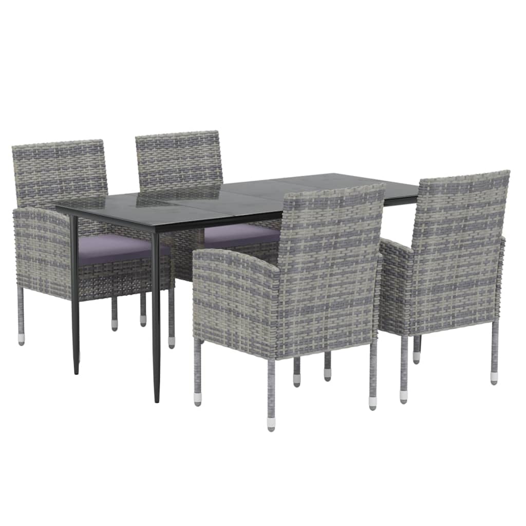 5 Piece Garden Dining Set With Cushions Poly Rattan