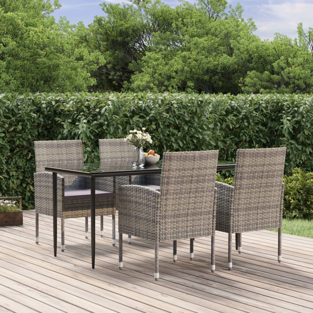 5 Piece Garden Dining Set With Cushions Poly Rattan