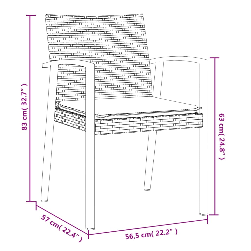 Garden Chairs With Cushions 2 Pcs 56.5X57X83 Cm Poly Rattan