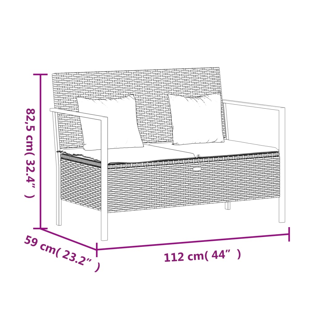 2-Seater Garden Bench With Cushions Poly Rattan