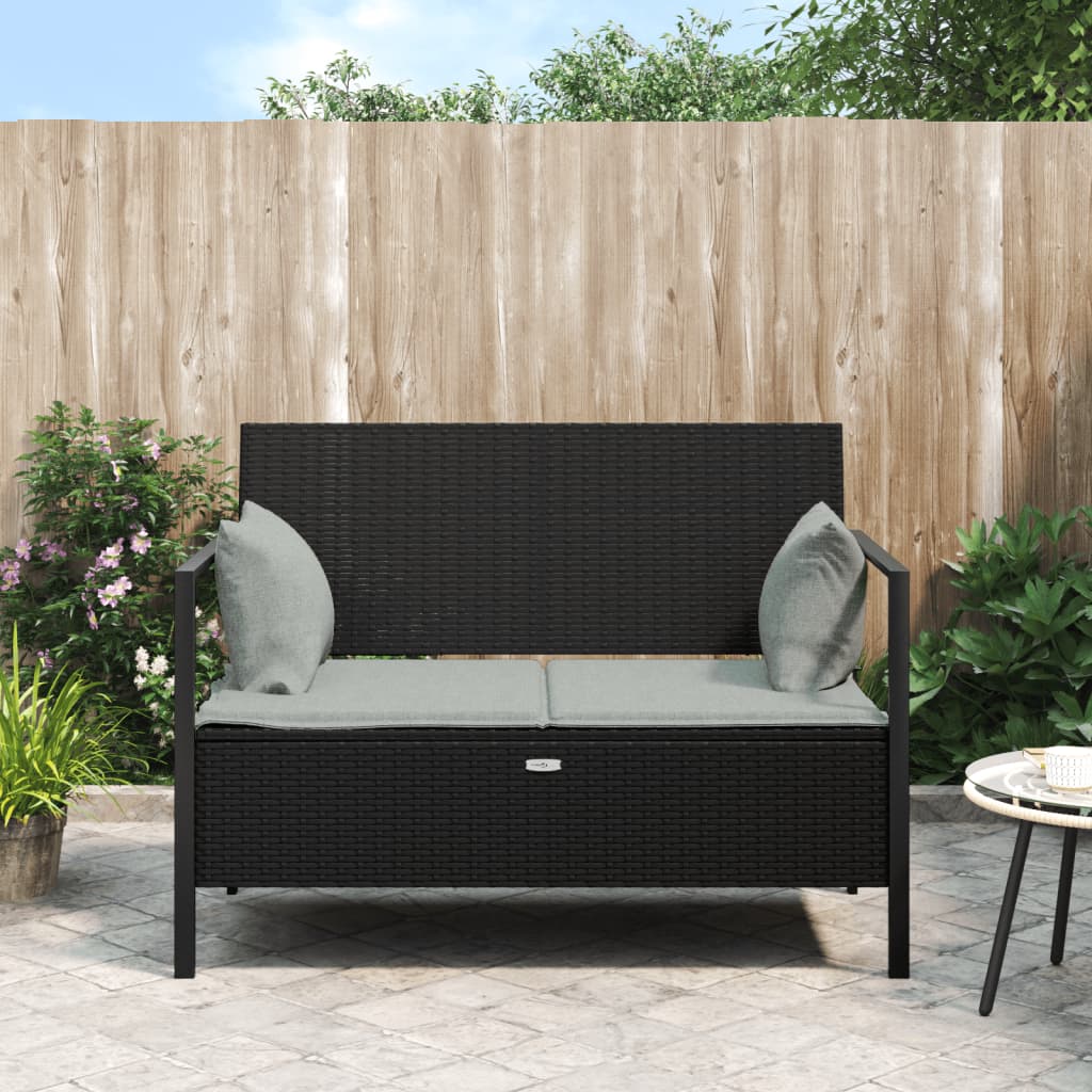 2-Seater Garden Bench With Cushions Poly Rattan