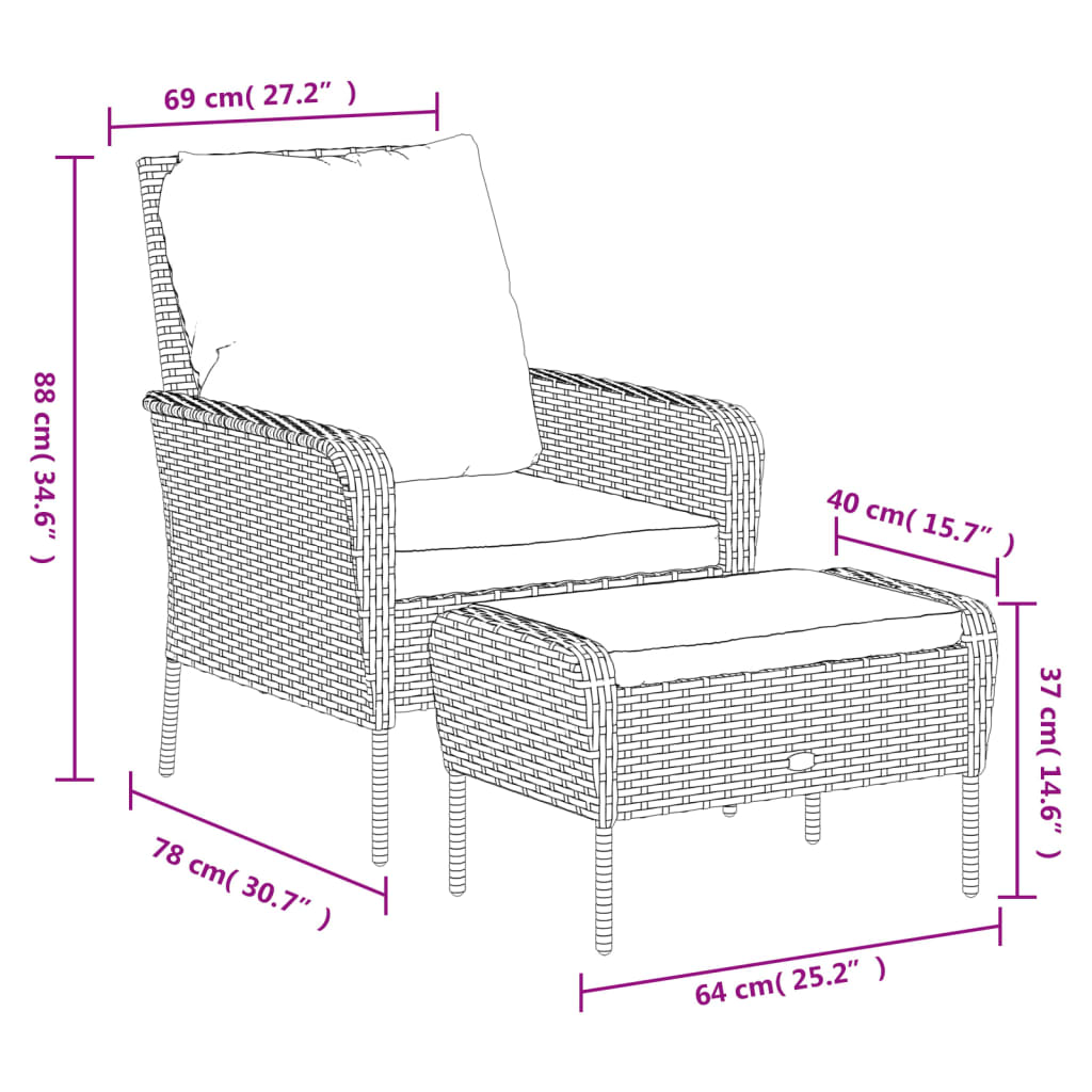 Garden Chair With Footstool Poly Rattan