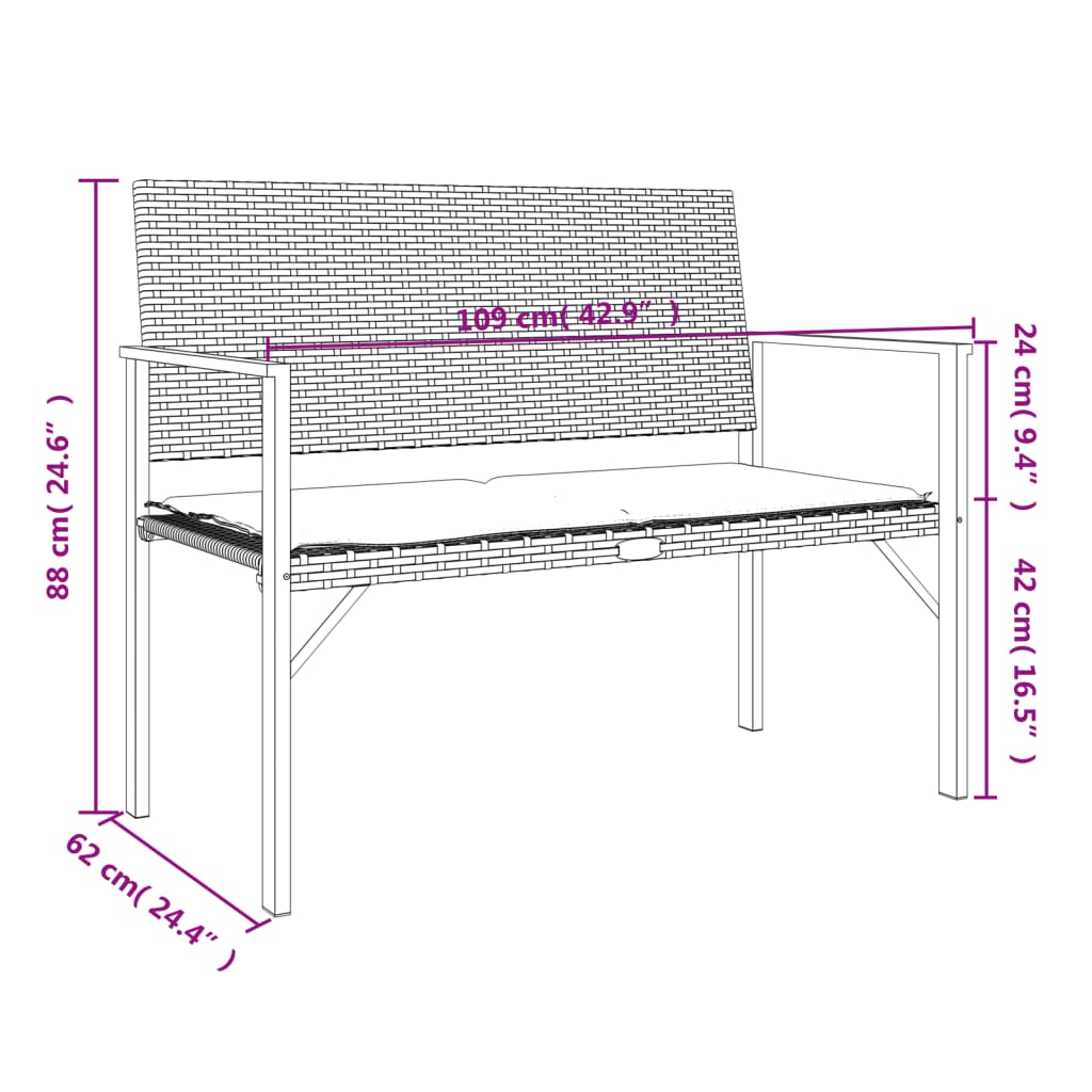 2-Seater Garden Bench With Cushion Poly Rattan