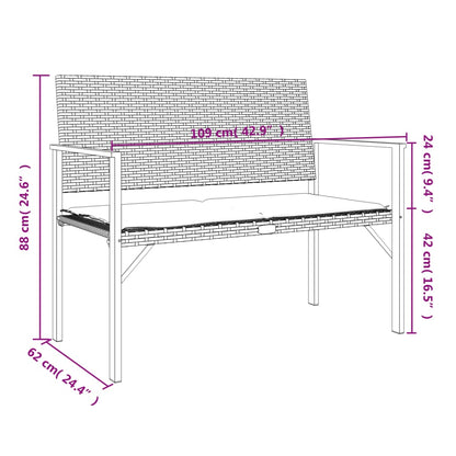 2-Seater Garden Bench With Cushion Poly Rattan