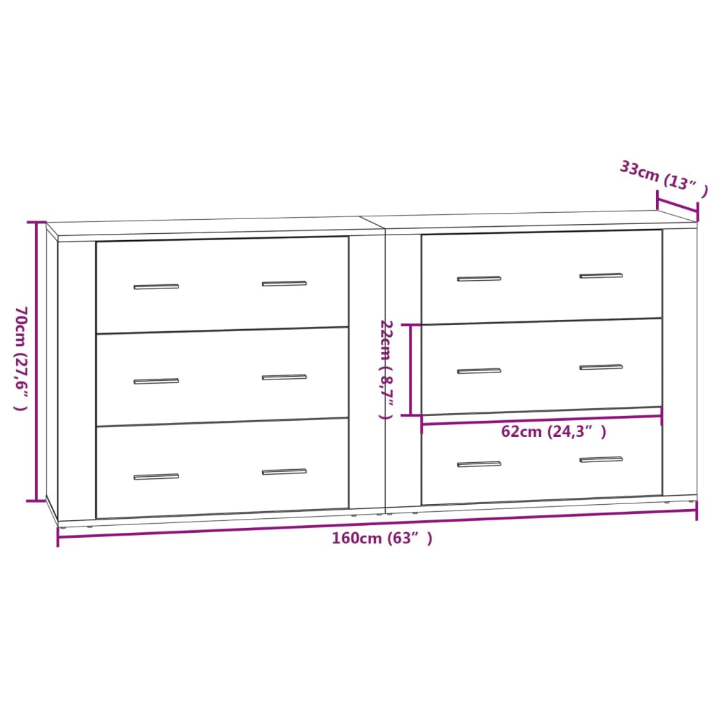 Sideboards 2 Pcs Engineered Wood
