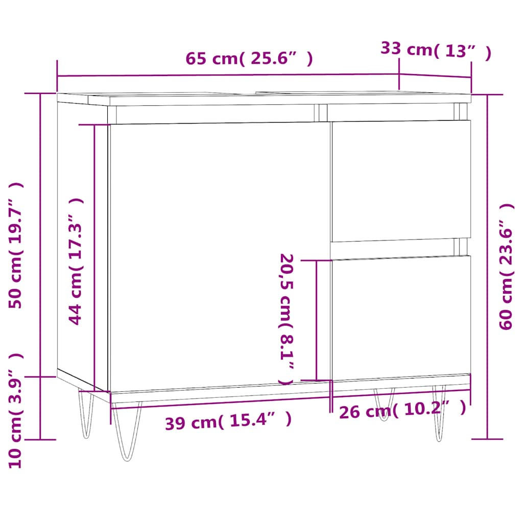 Bathroom Cabinet 65X33X60 Cm Engineered Wood