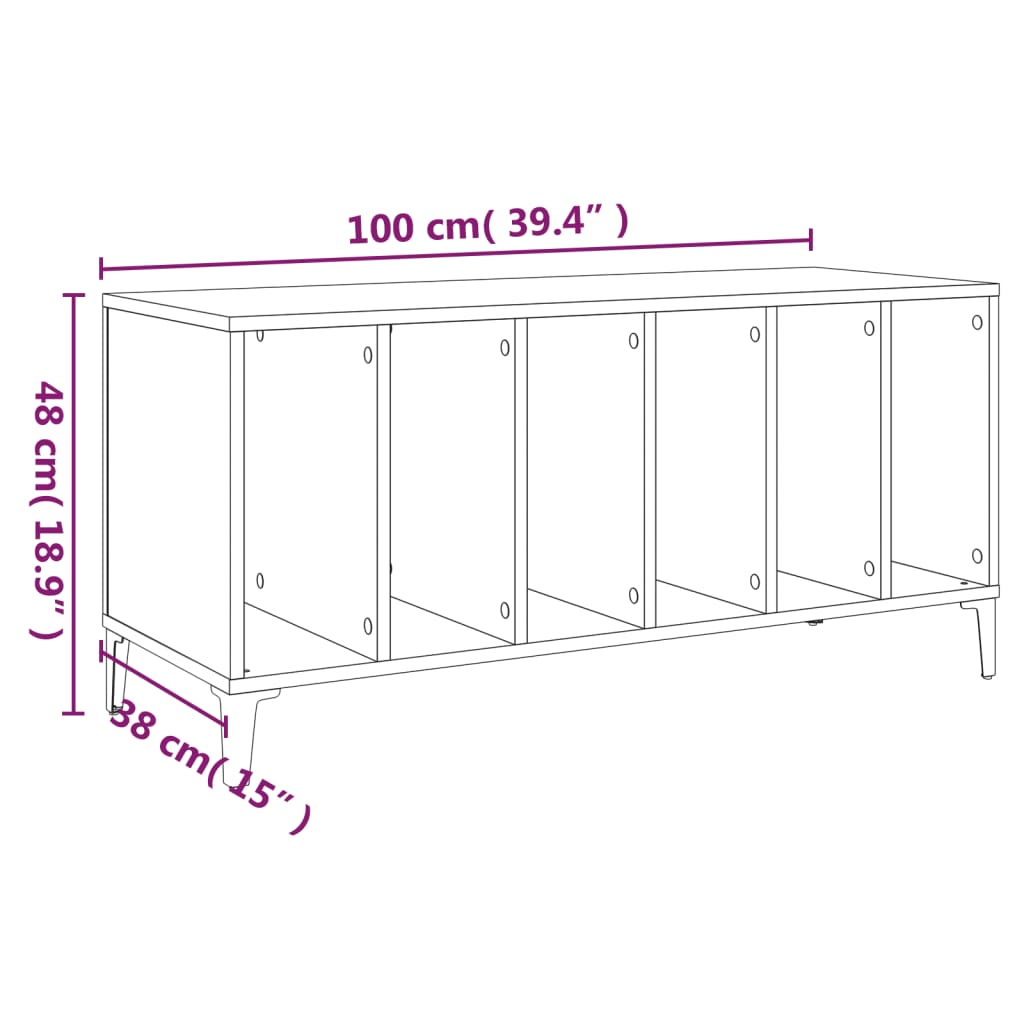 Record Cabinet White 100X38X48 Cm Engineered Wood