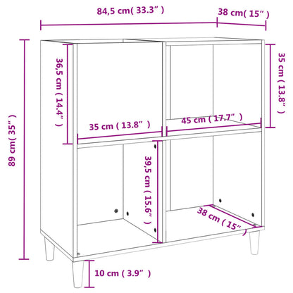 Record Cabinet White 84.5X38X89 Cm Engineered Wood