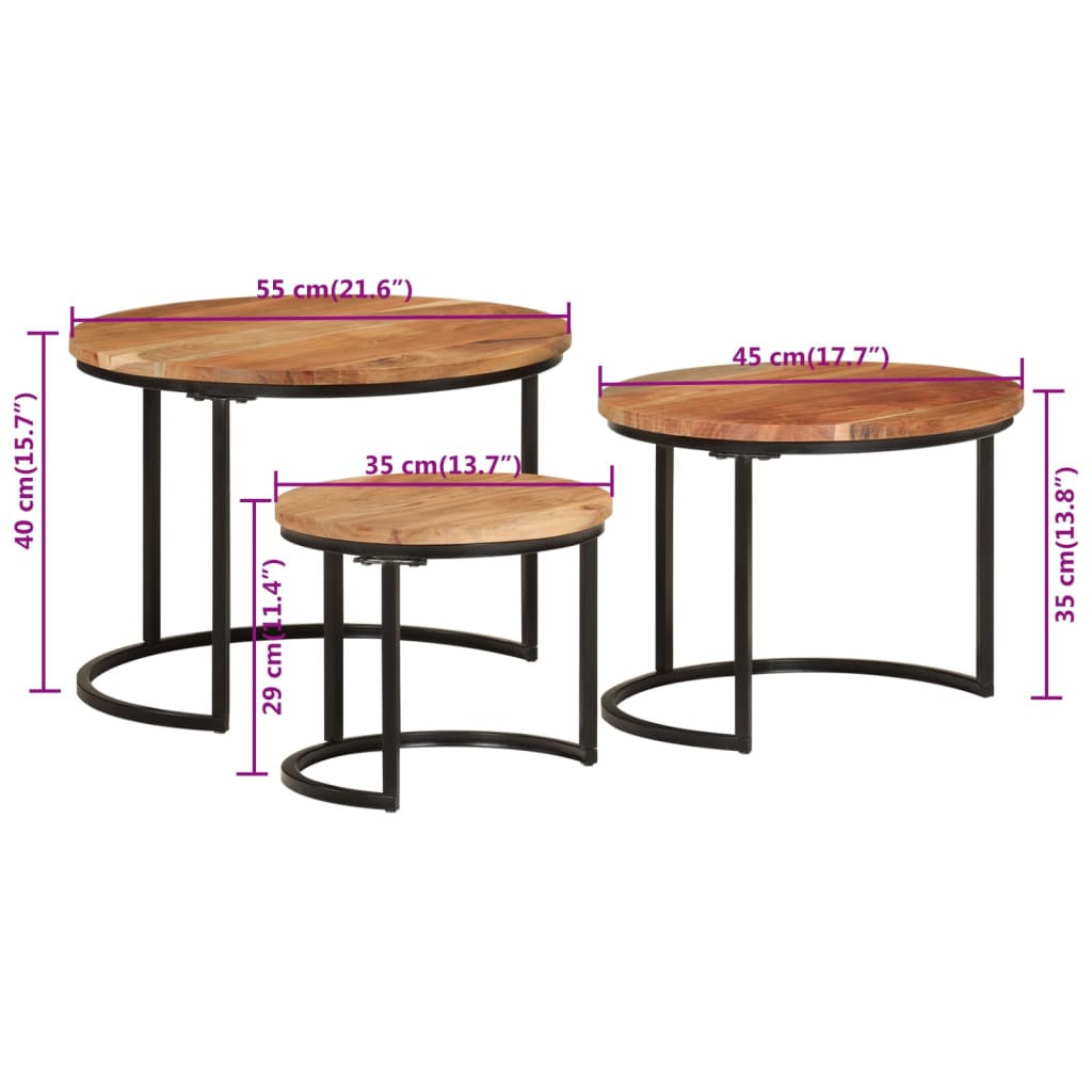 Nesting Tables 3 Pcs Solid Wood Acacia