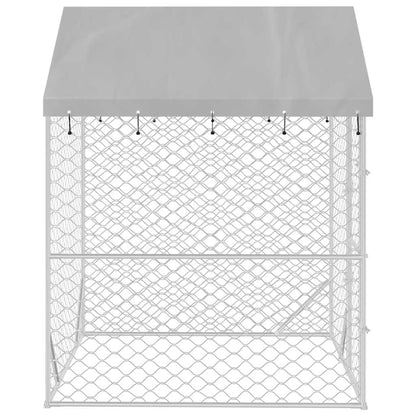 Outdoor Dog Kennel With Roof Silver Galvanised Steel