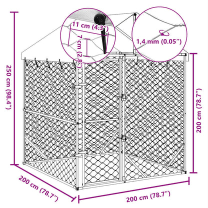 Outdoor Dog Kennel With Roof Silver Galvanised Steel